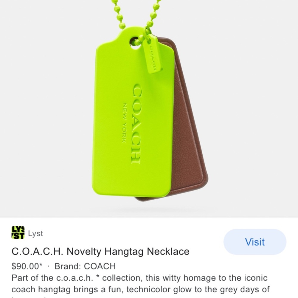 Coach Novelty Hangtag Necklace